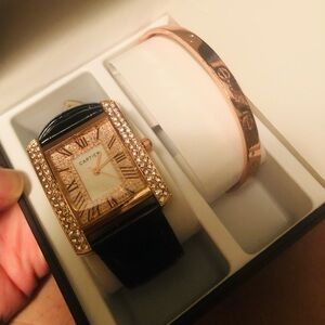 Faux Croc Rose Gold Pave Watch